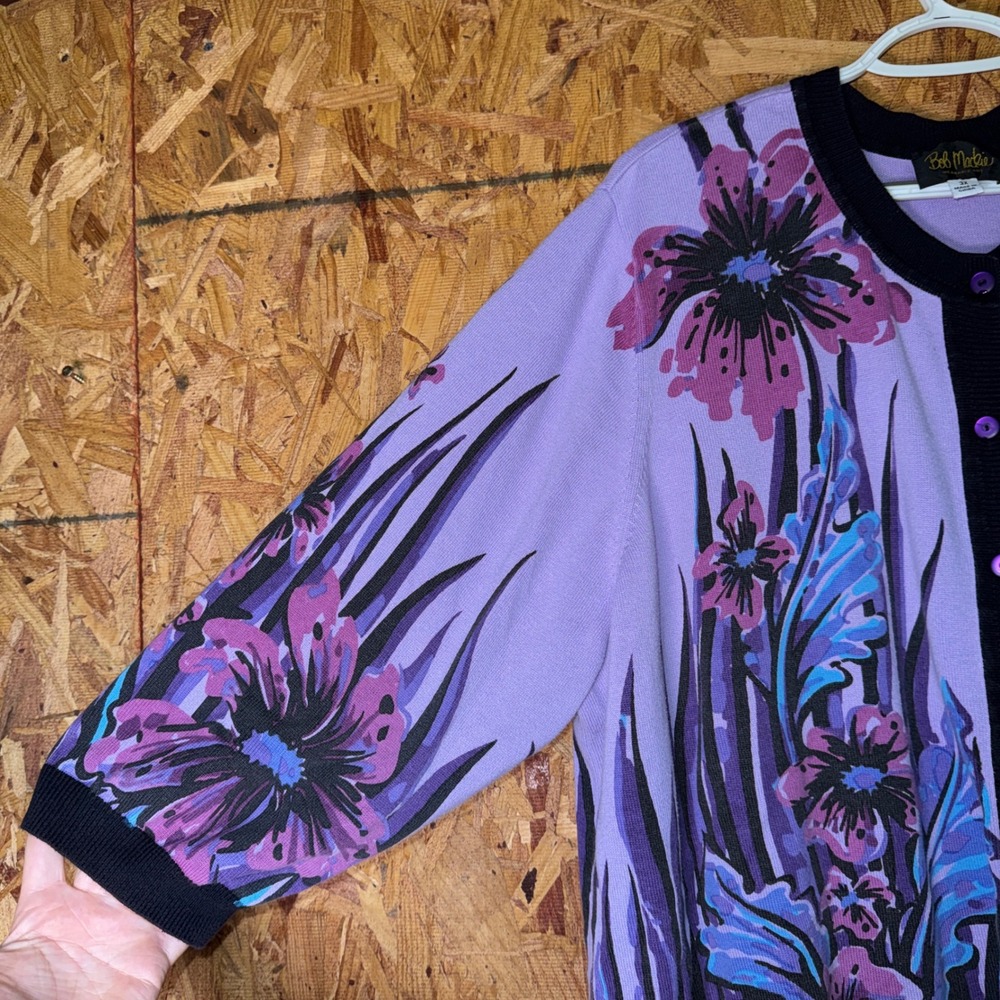 Bob Mackie Purple Floral Cardigan Button Sweater Whimsical Cottagecore 3X Plus - Picture 3 of 6